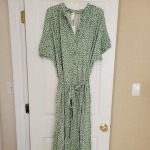 NWT H&M Green Floral Maxi Shirt Dress Size L